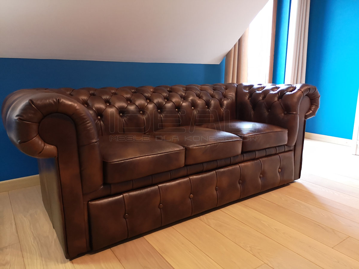 Sofa Chesterfield Classic 210 cm z funkcją spania w skórze naturalnej