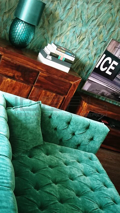 Sofa Chesterfield London z pikowanym siedziskiem w butelkowej zieleni